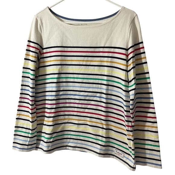 New Authentic Talbots Shirt  M Cream Multi Colored Stripe Blue Red Knit LS Top - Picture 1 of 7
